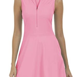 JINSHI Vestido Sin Mangas de Tenis Mujer con Pantalones Cortos Golf Ejercicio Entrenamiento Atlético Casual Vestidos Deportivos Mujer Rosa Talla S