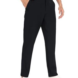 MoFiz Pantalones de Golf Hombre Deportivo Pantalón Largo de Negocio Ajuste Clásico Cintura Elástica Integrada con 5 Bolsillos Negro 32W / 29L