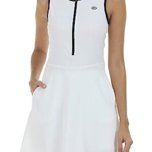 JINSHI Vestido Tenis Golf Mujer con Pantalones Cortos Verano Sin Mangas Casual Vestidos Atlético Deportivos con Bolsillos Blanco Talla L