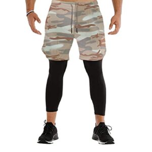 Ducomi Cal Pantalones de Fitness para Hombre + Leggings de Compresión Running 2 en 1 - Pantalones y Shorts de Gimnasia - Calzado Deportivo Ligero para Correr, Deporte y Baloncesto (Beige Camo, EU S)