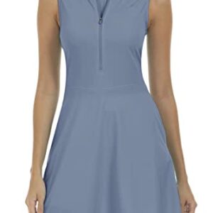 JINSHI Vestido Tenis Golf Mujer con Pantalones Cortos Verano Sin Mangas Casual Vestidos Atlético Deportivos con Bolsillos Azul A Talla 2XL