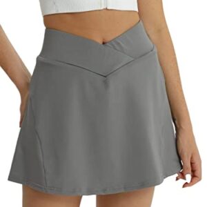 fuinloth Mujer Falda Pantalón Deporte Faldas Corta Padel Deportivas Tenis Golf Plisada Cintura Alta con Bolsillos Gris XXL 48-50