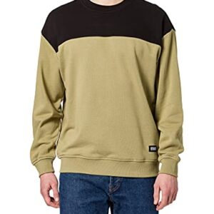 Urban Classics Upper Block Crewneck Sudadera Hombre, Color Caqui/Negro., 3XL