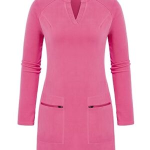 Jack Smith Vestidos deportivos para mujer, tenis, golf, manga larga, otoño-invierno, informal, de algodón, con 2 bolsillos con cremallera, Rosa rojo., L
