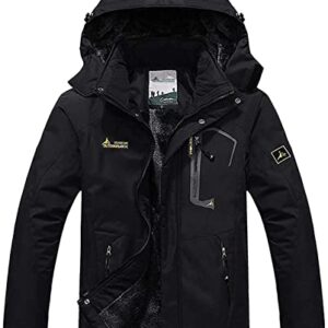 Memoryee Chaqueta Impermeable para Hombres Chaqueta Polar de Invierno Cálida Chaqueta de Esquí A Prueba de Viento Bolsillos Múltiples/Black/L