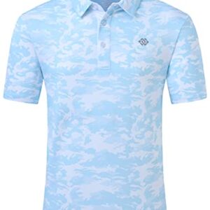 MoFiz Polo Hombre Manga Corta Verano Activo Camisetas Deportivas Transpirable Golf Tenis Tops Camuflaje Azul Claro L