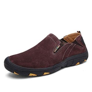 Hombres Zapatos para Caminar al Aire Libre Forro de Cuero Malla Caminar Senderismo Nieve Trabajar A Caballo Caza Esquí Escalada Aventura(Marrón,43 EU,26.5CM De talón a Dedo del pie