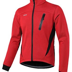 ARSUXEO Chaqueta de ciclismo Chaqueta térmica de invierno MTB para hombre Abrigo softshell para impermeable y resistente al viento 16H rojo L