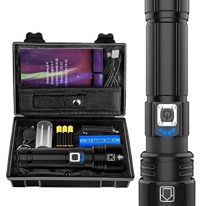 Maxesla 10000 Lumens Linternas LED Recargable alta Potencia, XHP70.2 Linterna Policial con 5 Modos de Luz, Potente de 5000mAh, Táctica con Zoom, para Camping, Emergencias