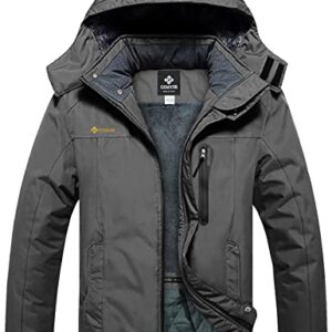 GEMYSE Chaqueta de Esquí Impermeable de Montaña para Hombre Abrigo de Invierno de Lana Antiviento con Capucha (Gris Hierro 08,L)