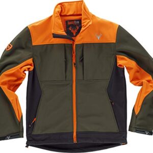 Work Team Chaqueta Caza y Pesca workshell combinada Tricolor. Cuello Alto y cubrecosturas Interior. Canesús Combinados. Cierre de Cremallera de Nylon. Hombre Verde Caza+Naranja A.V.+Negro L