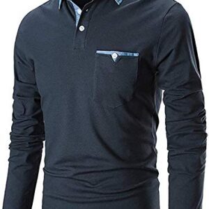 GNRSPTY Polo Hombre Manga Larga Denim Cuello Camisetas Algodón Camisas T-Shirt Golf Tennis Otoño Invierno Oficina,Azul Marino,L