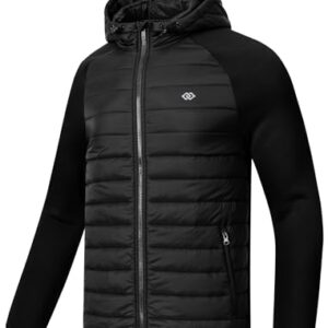 JINSHI Chaqueta Polar Hombre Capucha Invierno Cortavientos Abrigo Cremallera Ligera Chaqueta para Correr Senderismo Acampada Deporte Informal Negro Talla EU XL