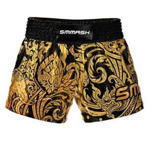 SMMASH Story Profesionalmente Pantalones Cortos de Muay Thai Hombre, de Boxeo, Artes Marciales, BJJ, Grappling, Krav Maga, Material Transpirable y Antibacteriano, (L)