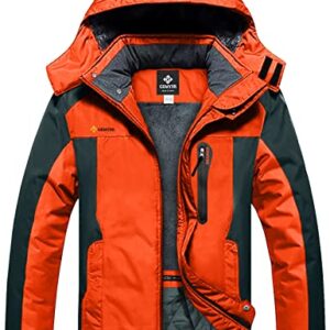 GEMYSE Chaqueta de Esquí Impermeable de Montaña para Hombre Abrigo de Invierno de Lana Antiviento con Capucha (Naranja Gris 08,2XL)