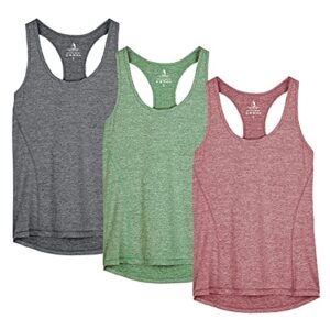 icyzone Camiseta de Tirantes Fitness Deportiva Mujer, Pack de 3 (M, Carboncillo/Borgoña/Césped Verde)