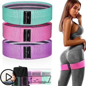 PORTENTUM Cintas elasticas musculacion, Set de 3 Bandas elasticas Fitness Antideslizantes de Tela. 3 Niveles de Resistencia para Crossfit, Yoga, Glúteos y Otros Deportes y Bolsa de Almacenamiento