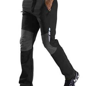 CARETOO Pantalón Deportivo con Cremallera y cinturón para Senderismo Funcional Trekking Outdoor Pantalón Negro-1 con Vellón, L