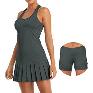 icyzone Vestido de Tenis para Mujer con Pantalones Cortos Racerback para Deporte, Golf (L, Negro)