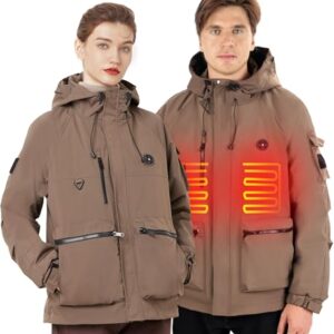 Brimekey Chaqueta Calefactable, Chaqueta Bateria para Hombre 3 Temperaturas 6 Zonas, Ropa de Calefacción Eléctrico Impermeable con Baterías 7.4V, Ideal para Esquí, Viajes, Camping, Trekking (L)