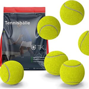 TK Gruppe Timo Klingler 36 pelotas de tenis para competición y entrenamiento – pelotas de tenis amarillas para todos los revestimientos – Plaza de arena & sala – con red de tenis para almacenamiento